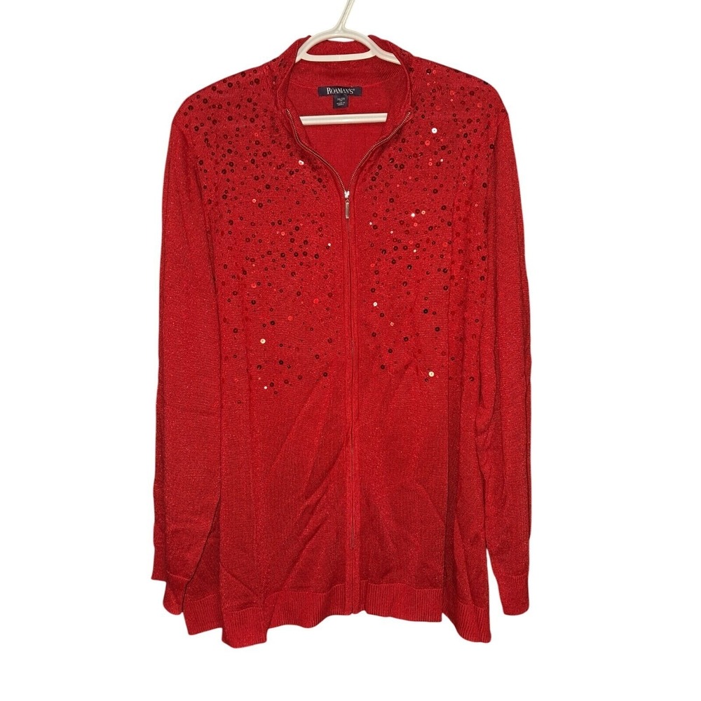 Roaman's Sequin Jacket, Red, 2X, Zip-Up, See‎ Photos for measurements